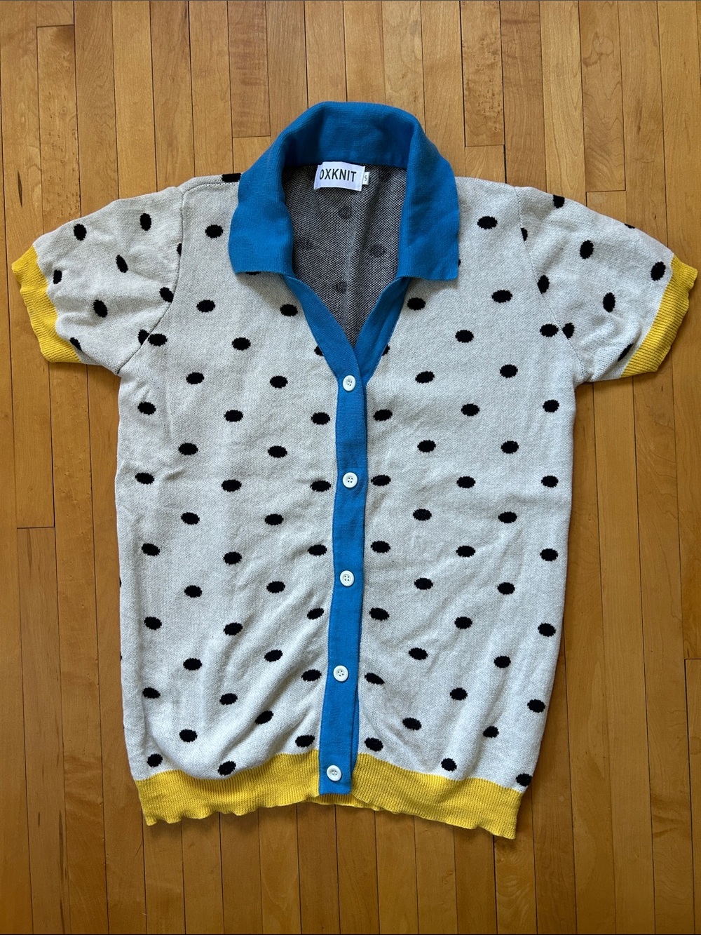 Oxknit Women’s Small Short-Sleeve Polka Dot Button-Down Sweater NWOT